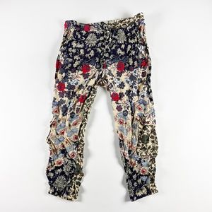 Johnny Was Itabora Pull On Cupra Ankle Crop Floral Flower Print Pattern Pants L